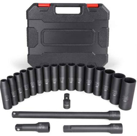 1/2" Metric Impact Socket and Extension Set, 9-24 mm (20-Piece)